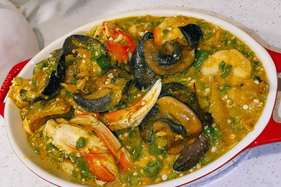 seafood okro , crab, shrimps,mackerel and snail
